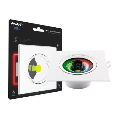 Spot Led Neo Quadrado 5W Luz Amarela 2700K Luz Branca 6500K E Rgb Bivolt Avant