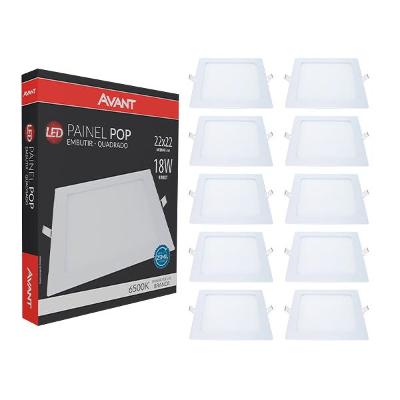 Kit 10 Painel Plafon Led Embutir 22cm 18w 6500k Branca Avant
