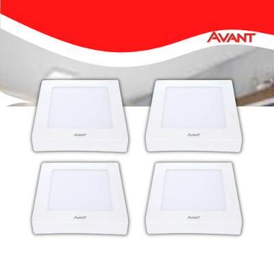 Kit 4 Painel LED Plafon Sobrepor 12W Quadrado Branco Neutro