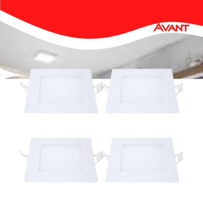Kit 4 Painel LED Plafon Embutir 6W Quadrado Branco Frio