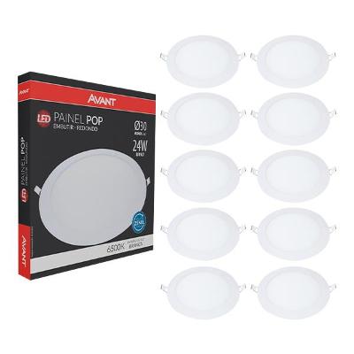 Kit 10 Painel Plafon Led De Embutir Redondo 30cm 24w 6500k Bivolt Emissão De Luz Branca Avant