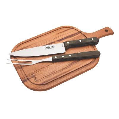 Kit Para Churrasco Em Inox Polywood Com 3 Peças E Tábua 21198/914 Castanho Tramontina
