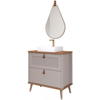 Gabinete Para Banheiro Com Lavatório E Espelho Vêneto Capuccino/Freijo MGM Móveis 60cm
