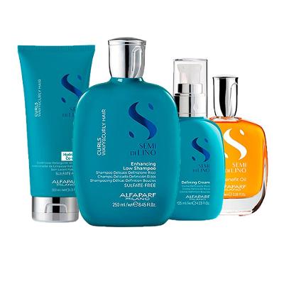 Kit Alfaparf Milano Professional Semi Di Lino Curls - Shampoo e Condicionador e Creme e Óleo Multi-Benefícios