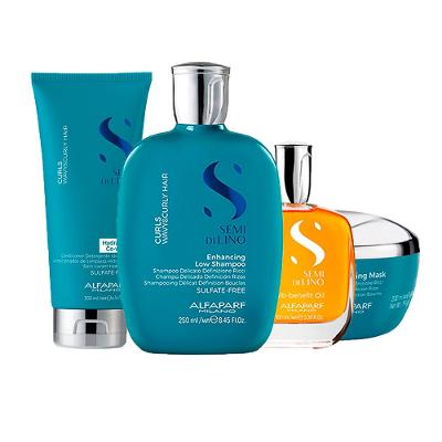 Kit Alfaparf Milano Professional Semi Di Lino Curls - Shampoo e Condicionador e Máscara e Óleo Multi-Benefícios