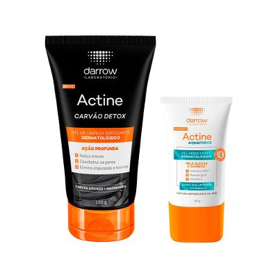Kit Facial Darrow Actine Para Peles Oleosas E Acneicas - Gel De Limpeza Esfoliante Carvão Detox 100 g + Gel Hidratante Facial Aquaforce 40 g