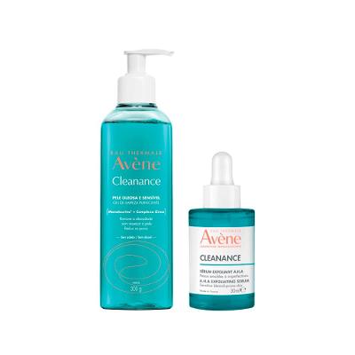Kit Avène Cleanance Gel de Limpeza Facial  + Eau Thermale A.H.A Sérum Esfoliante