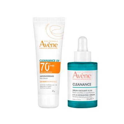 Kit Avène Cleanance Eau Thermale A.H.A Sérum Esfoliante Facial +Eau Thermale Uv Protetor Solar Fps70
