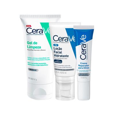Kit Cerave Facial - Loção Hidratante 52ml + Gel De Limpeza 60 g + Creme Para Os Olhos Ceramidas 15g