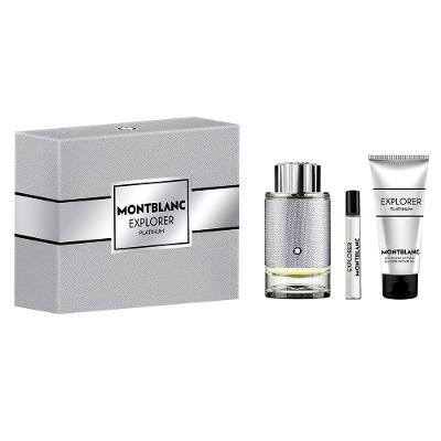 Kit Montblanc Explorer Platinum Edp Perfume Masculino 100Ml + Miniatura 7,5Ml + Gel De Banho 100Ml