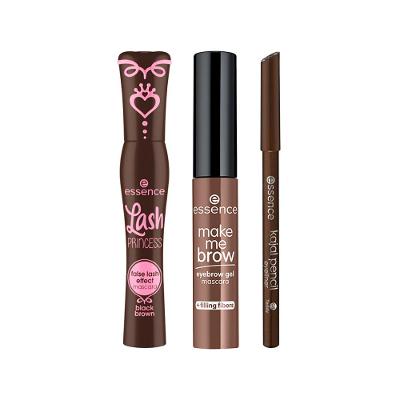 Kit Essence Máscara para Sobrancelha Browny Brows 3,8 ml + Máscara para Cílios Marrom 12ml + Lápis de Olho Kajal 08 Marrom 1g