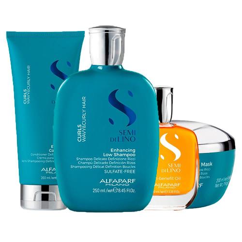 Kit Alfaparf Milano Professional Semi Di Lino Curls - Shampoo e Condicionador e Máscara e Óleo