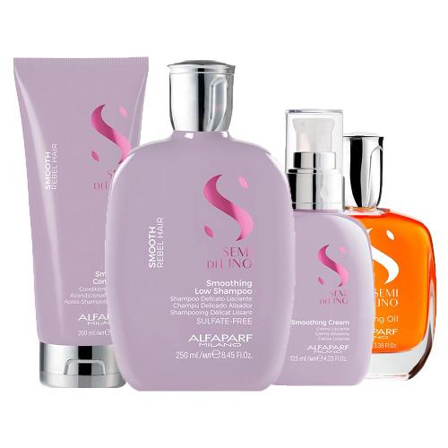 Kit Alfaparf Milano Professional Semi Di Lino Smooth - Shampoo e Condicionador e Creme e Óleo