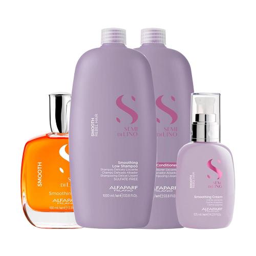 Kit Alfaparf Milano Professional Semi Di Lino Smooth Smoothing - Shampoo e Condicionador e Creme e Óleo