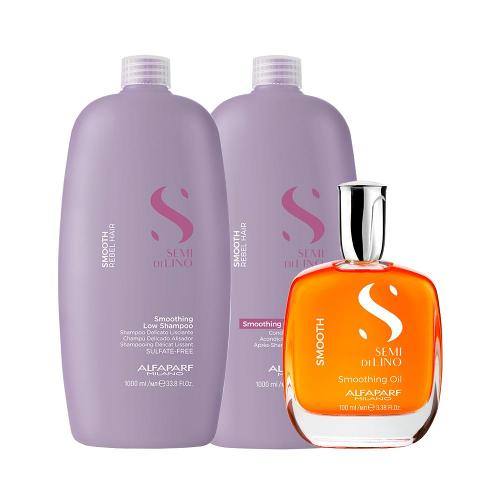 Kit Alfaparf Milano Professional Semi Di Lino Smooth Smoothing - Shampoo e Condicionador e Óleo