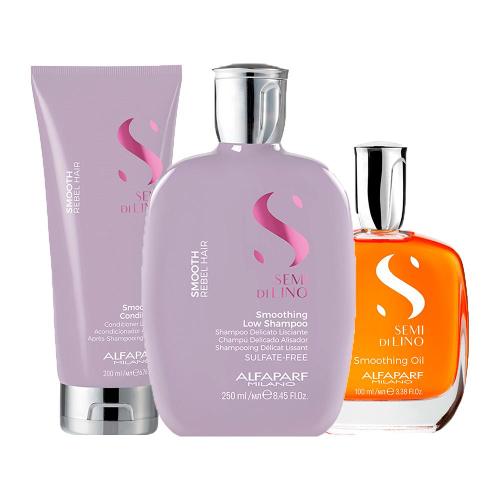 Kit Alfaparf Milano Professional Semi Di Lino Smooth -Shampoo e Condicionador e Óleo