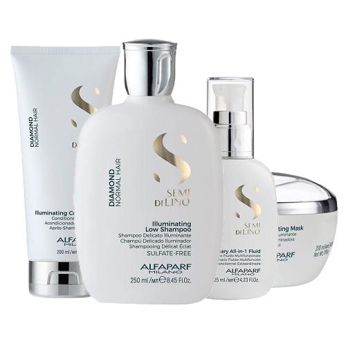 Kit Alfaparf Milano Professional Semi Di Lino Diamond -Shampoo e Condicionador e Máscara e Finalizador