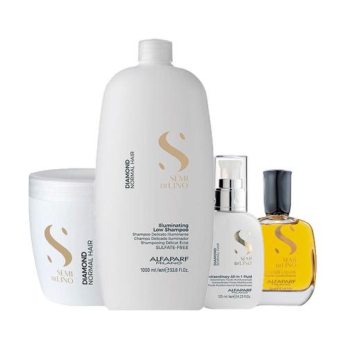 Kit Alfaparf Milano Professional Semi Di Lino Diamond - Shampoo e Máscara e Finalizador e Óleo