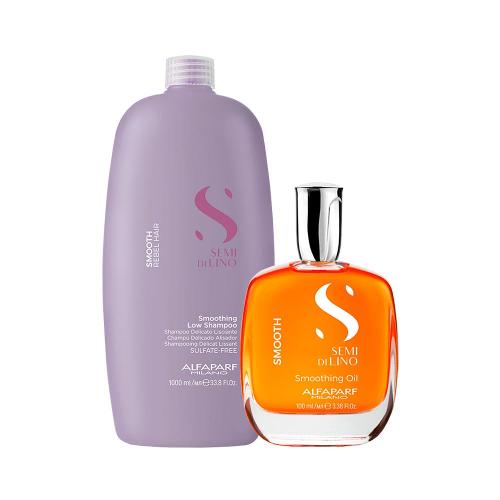 Kit Alfaparf Milano Professional Semi Di Lino Smooth Smoothing Profissional - Shampoo e Óleo