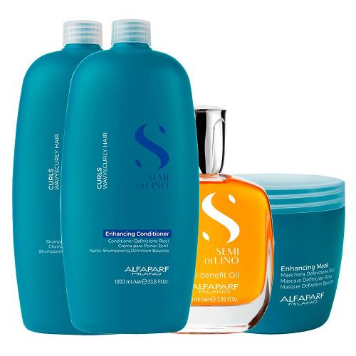 Kit Alfaparf Milano Professional Semi Di Lino Curls Profissional - Shampoo e Condicionador e Máscara e Óleo