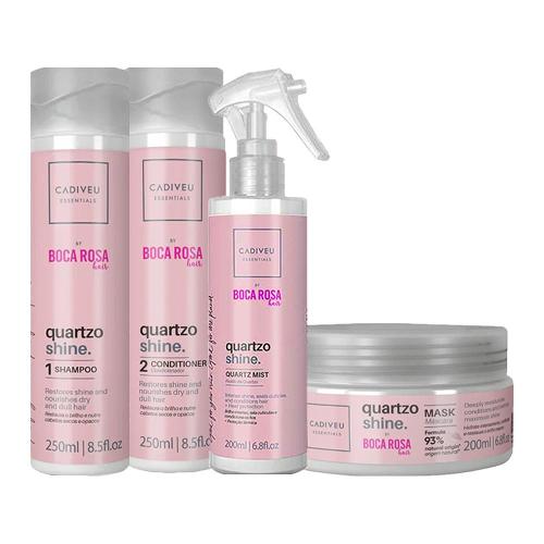Kit Cadiveu Essentials Boca Rosa Quartzo Shine - Shampoo e Condicionador e Máscara e Fluído