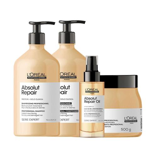 Kit L'Oréal Pro Serie Expert Absolut Repair Gold Quinoa - Shampoo e Condicionador e Máscara e Óleo
