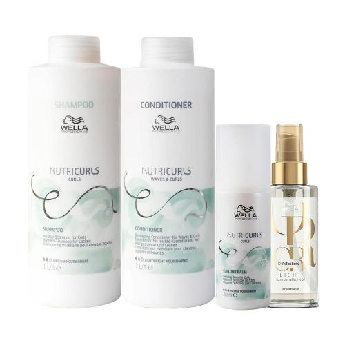 Kit Wella Professionals Nutricurls - Shampoo e Condicionador e Leave in e Óleo Light