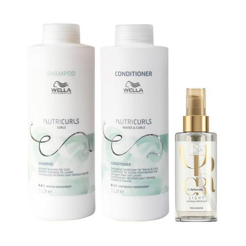 Kit Wella Professionals Nutricurls Profissional - Shampoo e Condicionador e Óleo Light