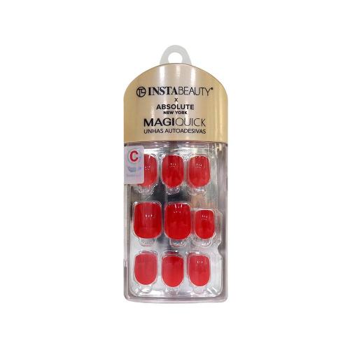 Absolute New York Magiquick Unhas Postiças Curta Autocolante Quadrada Candy Red 24 Unidades