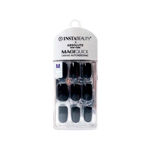 Absolute New York Magiquick Magic Unhas Postiças Média Autocolante Quadrada Black 24 Unidades