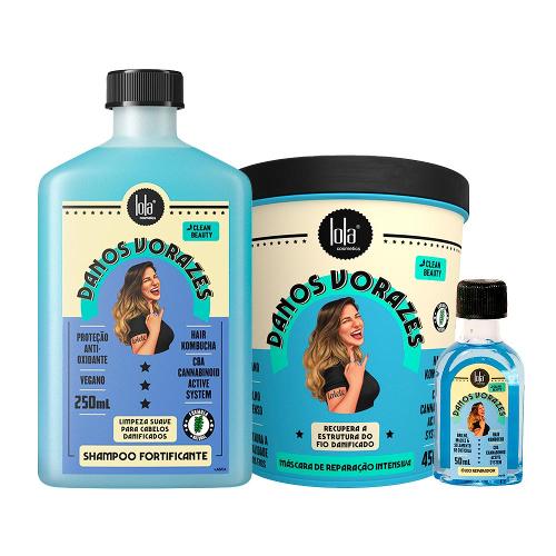 Kit Lola Cosmetics Reconstrução Danos Vorazes - Shampoo e Máscara de Reconstrução e Óleo Capilar