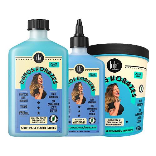 Kit Lola Cosmetics Reconstrução Danos Vorazes - Shampoo e Máscara de Reconstrução e Booster 250 ml