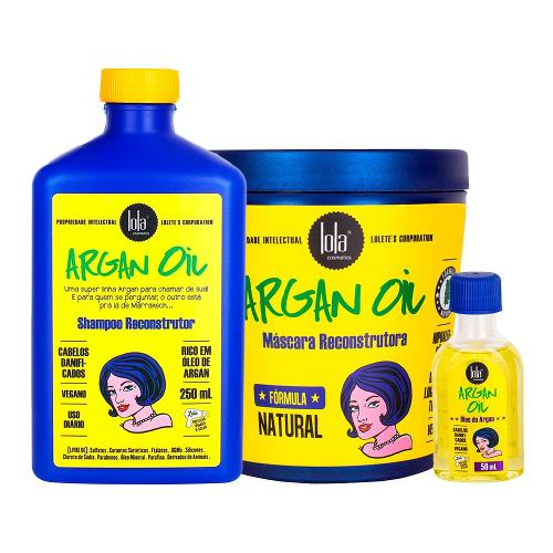 Kit Lola Cosmetics Reconstrução Argan Oil - Shampoo e Máscara de Reconstrução e Óleo Capilar