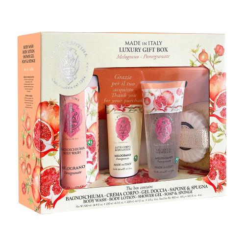KIT LA FLORENTINA POMEGRANATE ESPUMA DE BANHO 500 ML +SABÃO EM BARRA 106 GR+ LOÇÃO CORPORAL 200 ML+GEL DE BANHO 250 ML+ESPONJA