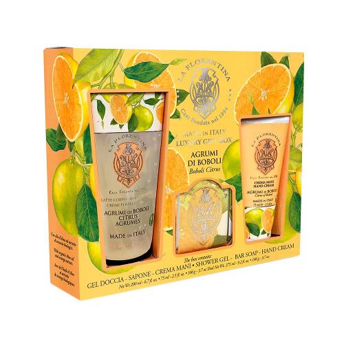 KIT LA FLORENTINA BOBOLI CITRUS CREME PARA MÃOS 75ML+SABÃO EM BARRA 106G+GEL DE BANHO 200ML