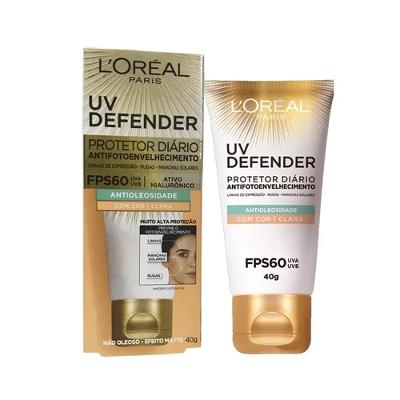 PROTETOR SOLAR FACIAL L'ORÉAL UV DEFENDER ANTIOLEOSIDADE COR CLARA FPS60 - 40G