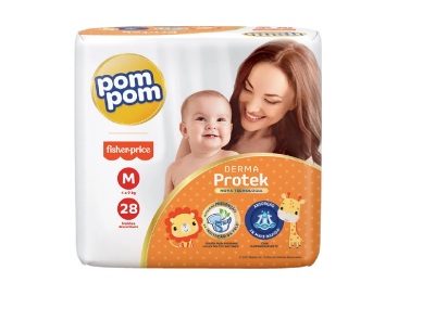 FRALDA POMPOM DERMA PROTEK JUMBO TAMANHO M - 28 UNIDADES