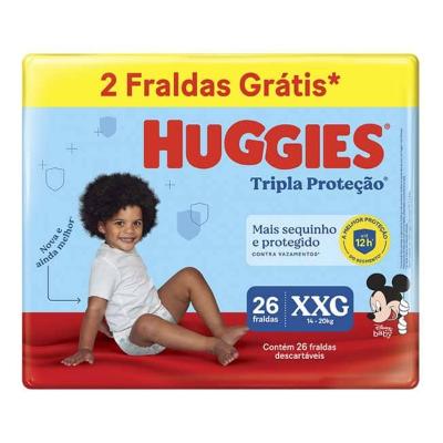 Fraldas Huggies Tripla Proteção Mega XXG Com 26 Unidades 2 Tiras