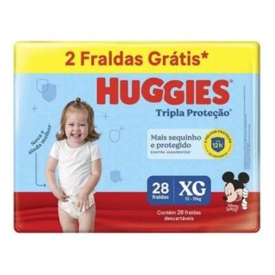 Fraldas Huggies Tripla Proteção Mega XG Com 28 Unidades 2 Tiras