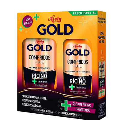 KIT NIELY GOLD SHAMPOO 300ML + CONDICIONADOR 200ML COMPRIDOS FORTES