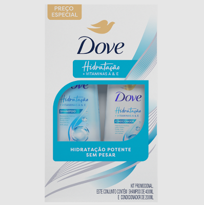 Kit Dove Hidratação + Vitaminas A & E Shampoo 400ml + Condicionador 200ml