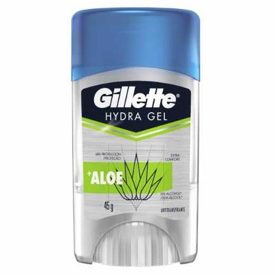 DESODORANTE ANTITRANSPIRANTE HIDRA GEL GILLETTE ALOE APLICAÇÃO TRANSPARENTE MASCULINO 45G