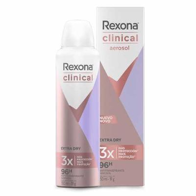 DESODORANTE ANTITRANSPIRANTE AEROSOL REXONA CLINICAL EXTRA DRY FEMININO 150ML