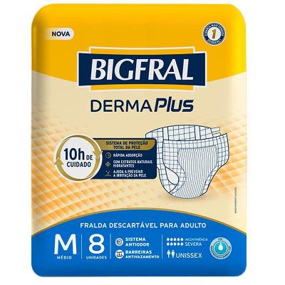 FRALDA DESCARTÁVEL PARA ADULTO BIGFRAL DERMA PLUS M - 8 UNIDADES