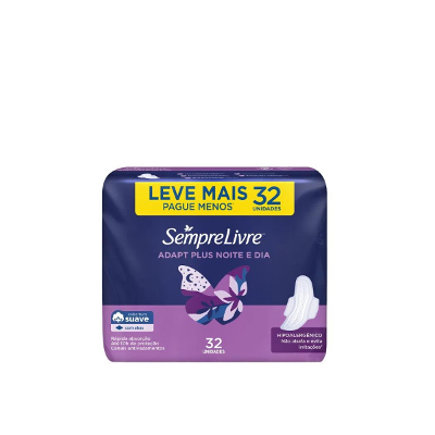 ABSORVENTE SEMPRE LIVRE ADAPT PLUS NOITE E DIA COBERTURA SECA COM ABAS COM 32 UNIDADES - LEVE MAIS PAGUE MENOS