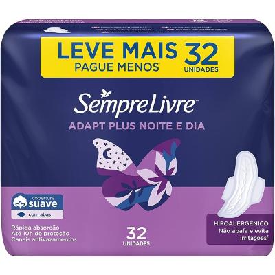 Absorvente Sempre Livre Adapt Plus Noite E Dia Suave Com Abas E 32 Unidades