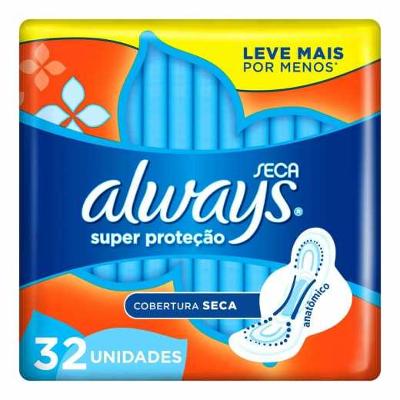 ABSORVENTE ALWAYS SUPER PROTEÇÃO COBERTURA SECA COM ABAS 32 UNIDADES