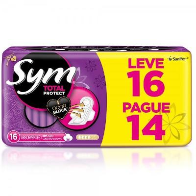 Absorventes Íntimos Sym 360º Cobertura Suave Com Abas Leve 16 Pague 14