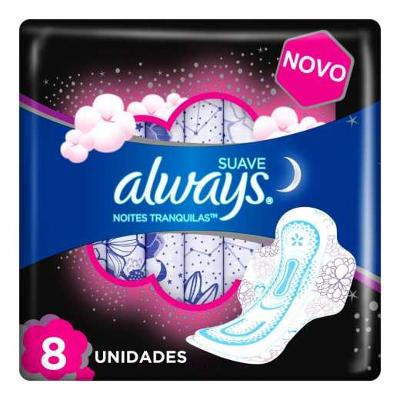 ABSORVENTE ALWAYS NOITES TRANQUILAS SUAVE COM ABAS 8 UNIDADES