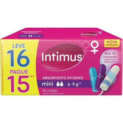 ABSORVENTE INTERNO INTIMUS MINI 16 UNIDADES - LEVE MAIS POR MENOS